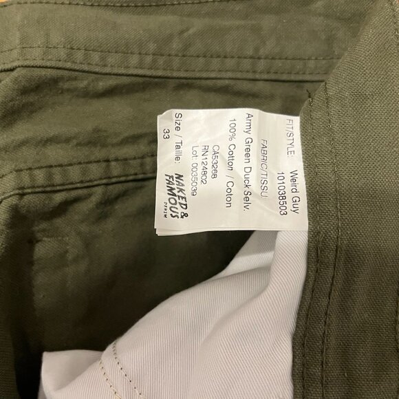 Naked & Famous Army Green Selvedge Weird Guy Size 33 - Picture 3 of 4